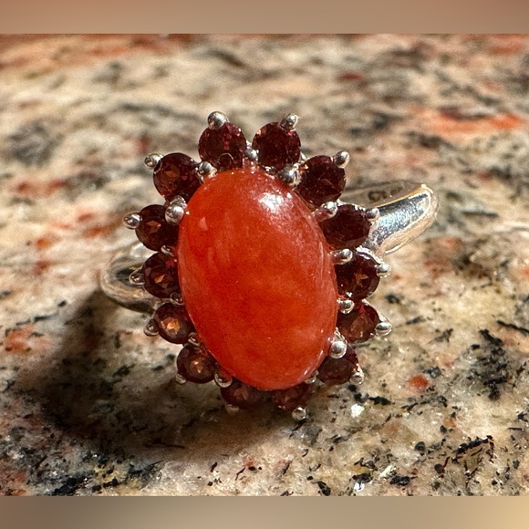 Carnelian Agate and Garnet Ring - Picture 1 of 9